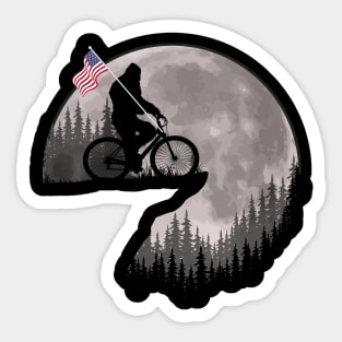 Bigfoot Riding A Bike American Flag Sticker